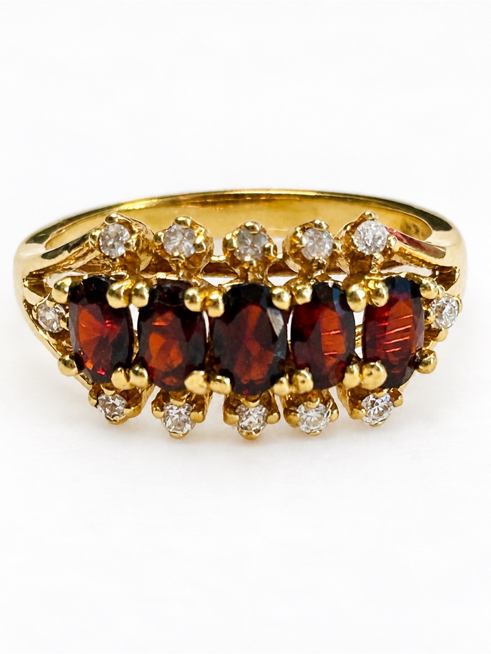 Vintage LIND 14K HGE Red Stone Cluster Ring Size 8 3/4 (1980s–1990s)